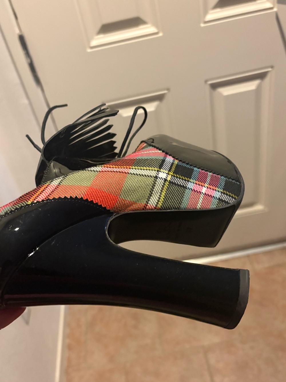 Vivienne Westwood Black Patent Platform Heels with Multicolor Tartan Wool - Picture 10 of 14